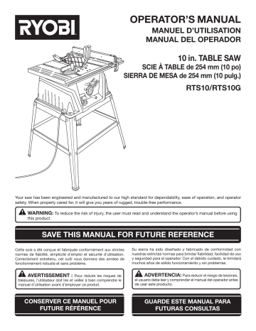 Ryobi RTS12, RTS10G Owner's manual | Manualzz