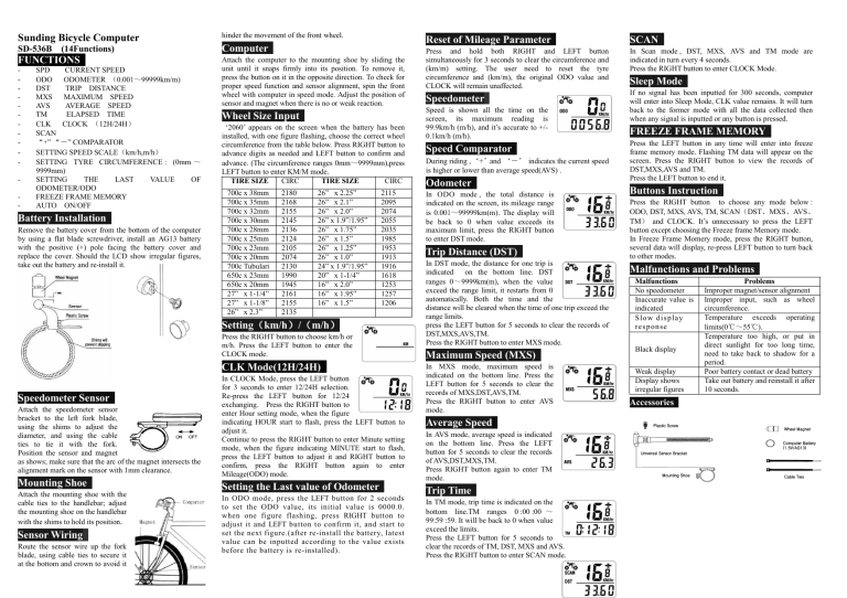 Sunding Bicycle Computer FUNCTIONS Battery Installation