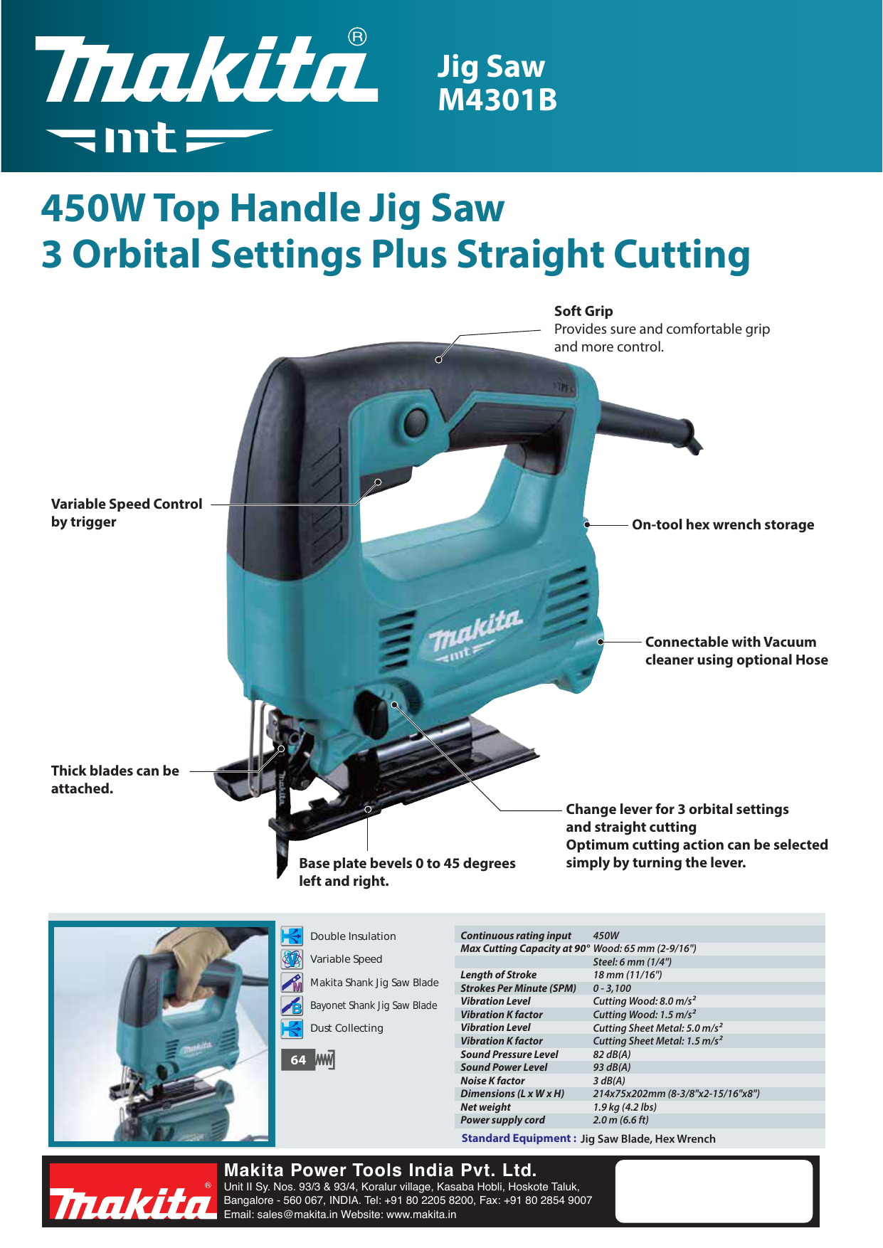 450W Top Handle Jig Saw 3 Orbital Settings Plus Straight Cutting Manualzz