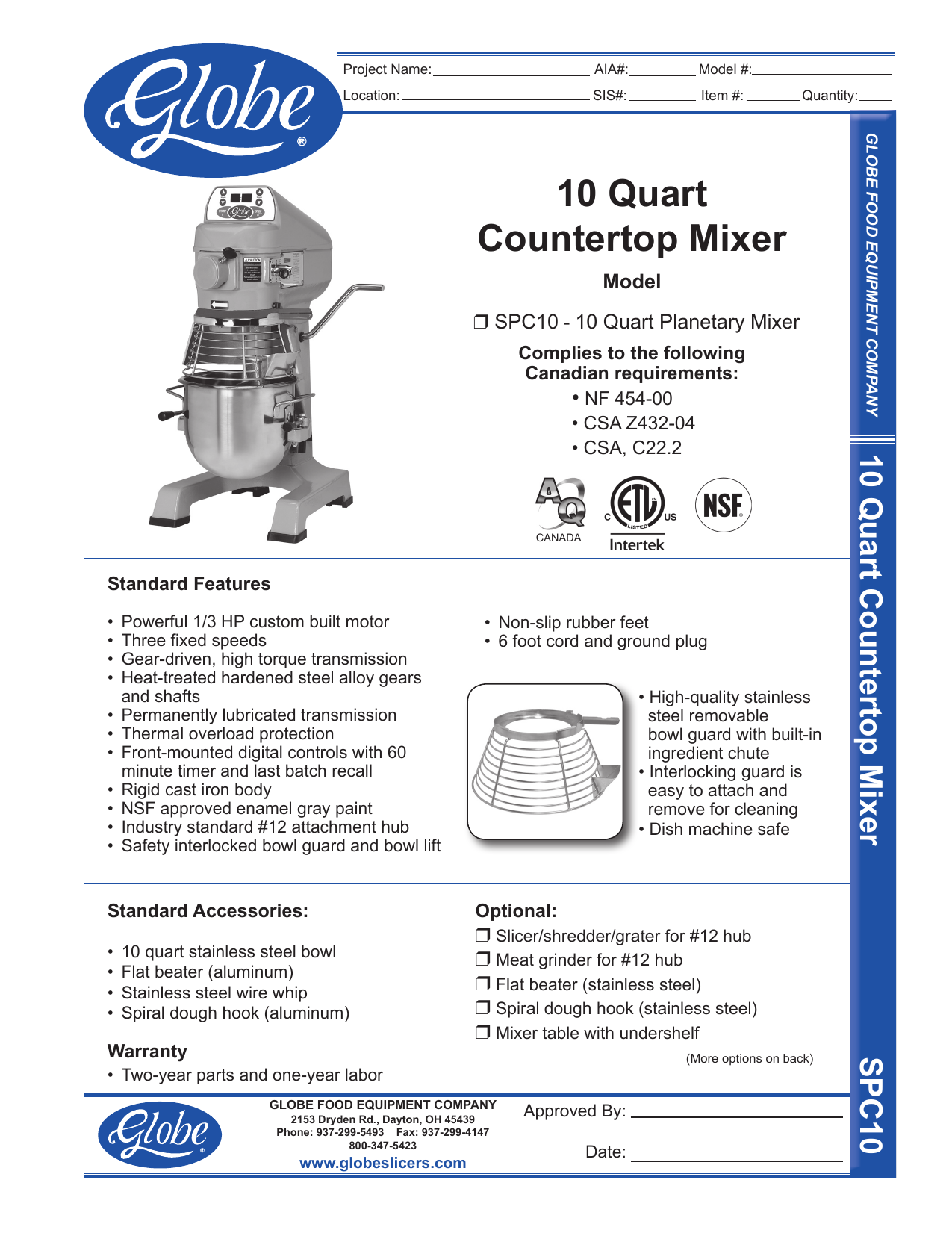 Globe SPC10 Mixer wDigTimer Spec Sheet.indd Manualzz