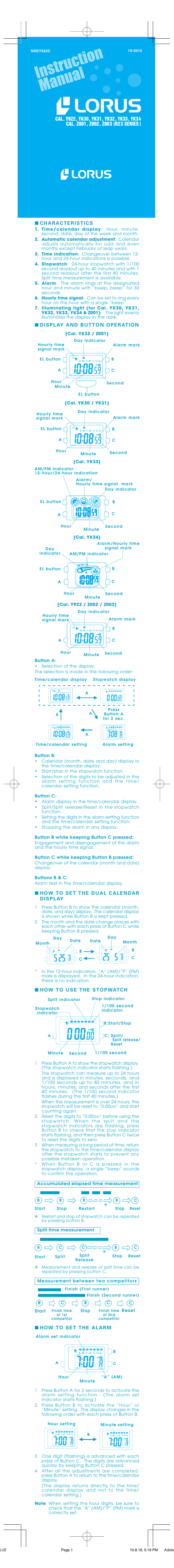 lorus digital watch instructions