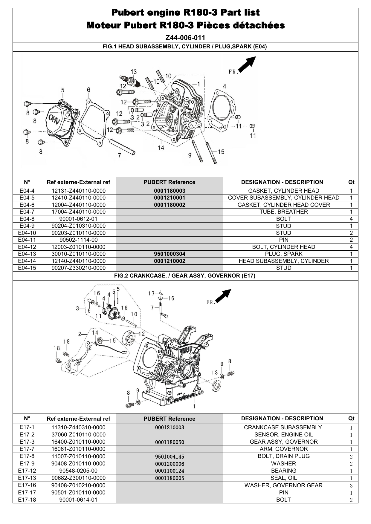 Pubert Engine R180-3 Part List Moteur Pubert R180 | Manualzz