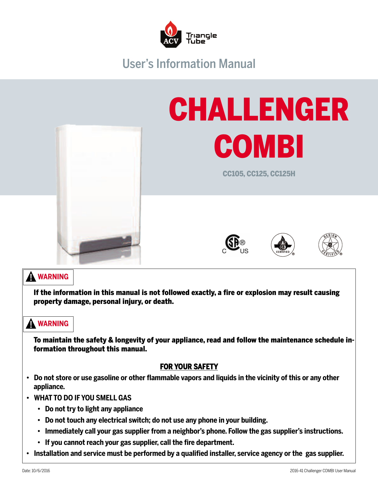 TRIANGLE TUBE CC105 Challenger Series Residential Gas Boiler 105 MBH