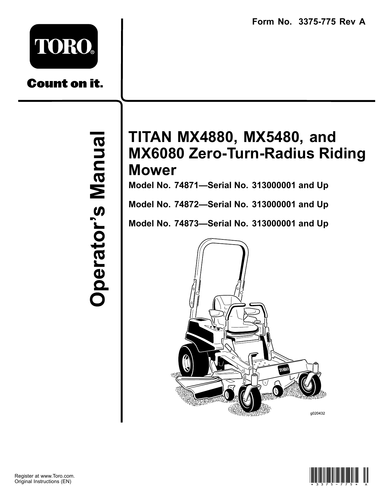 117-5339 Toro Timecutter Titan ZTR Lawn Mower RH Control Handle 110-6814 