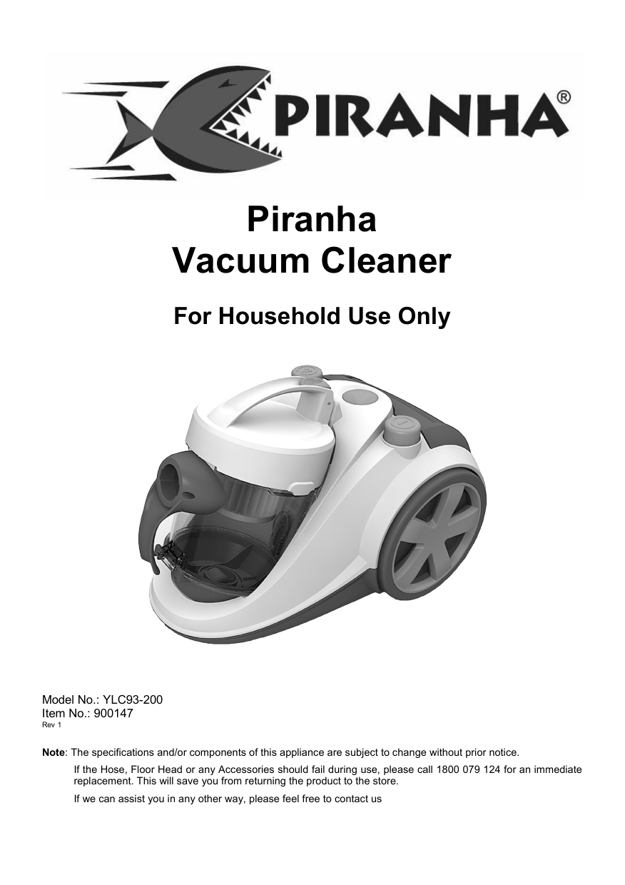 VC0908S3 Vacuum Cleaner Instruction Manual Manualzz