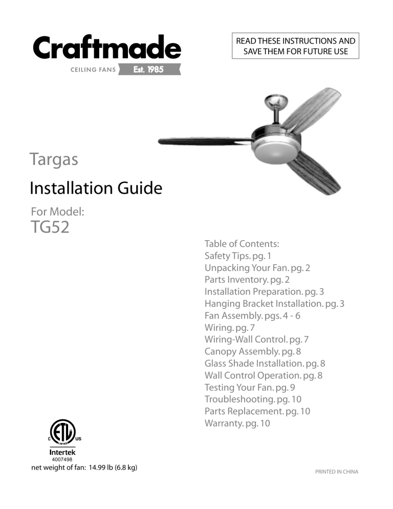 Craftmade Tg52 Installation Manual Manualzz Craftmade Tg52 Installation Manual, Craftmade Ceiling Fan Light Kit Wiring Diagram