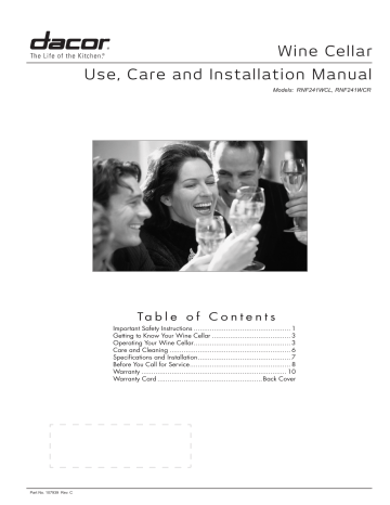 Wine Cellar Use, Care and Installation Manual | Manualzz