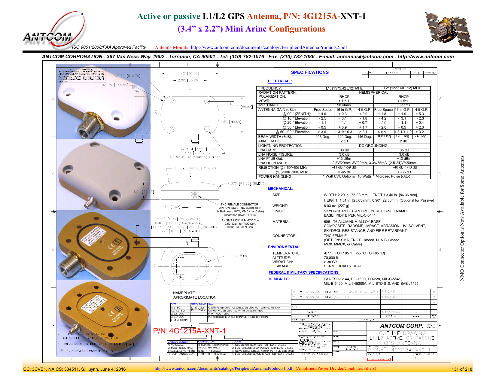 Active or passive L1/L2 GPS Antenna, P/N 4G1215AXNT1 Manualzz