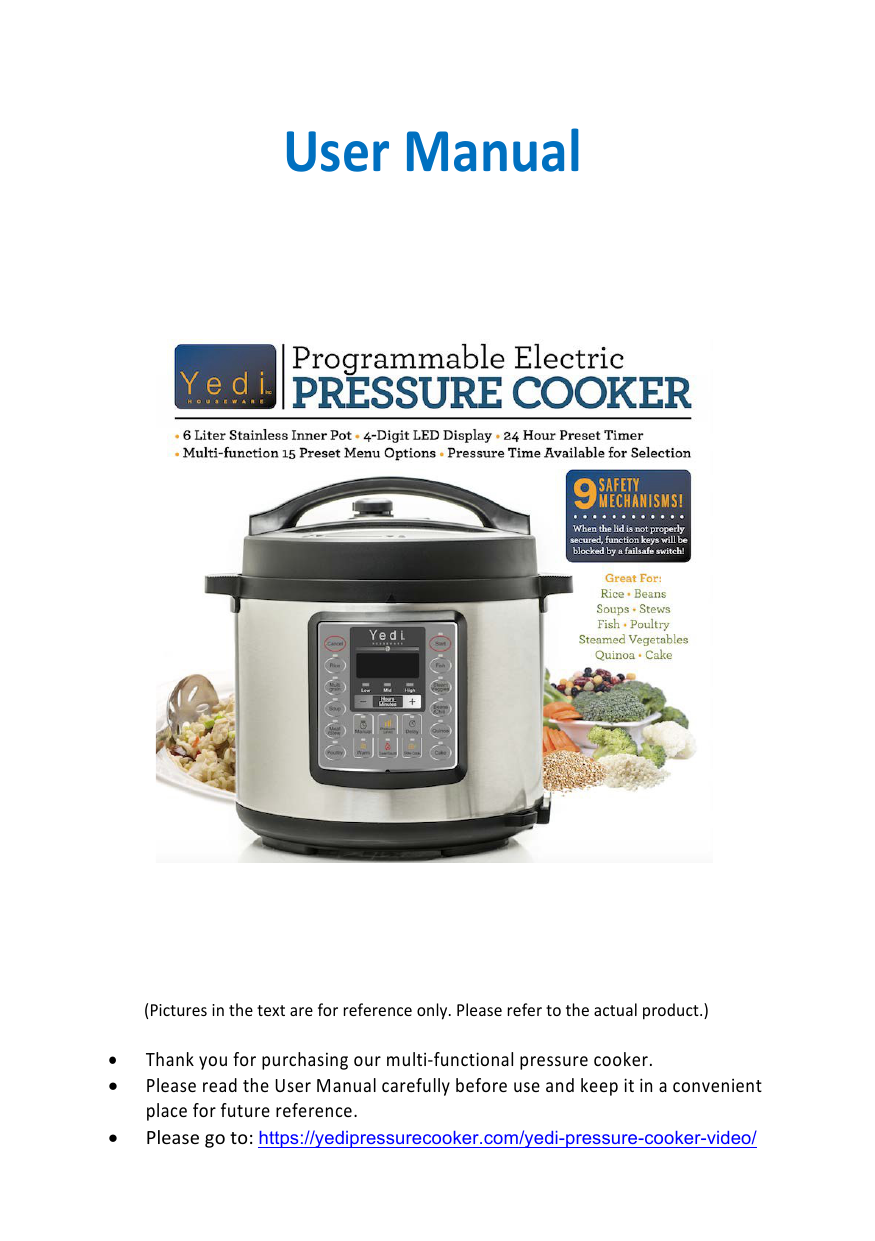 Yedi pressure discount cooker user manual