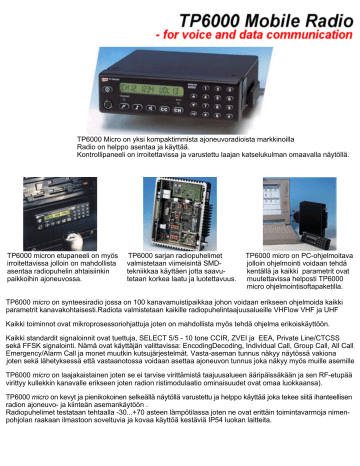 TP6000 Micro on yksi kompaktimmista ajoneuvoradioista | Manualzz