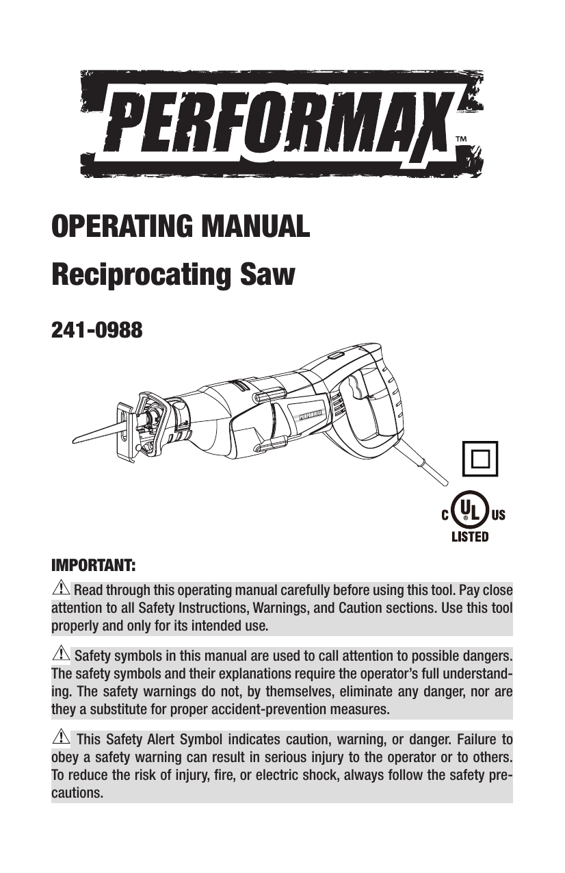 Performax reciprocating online saw