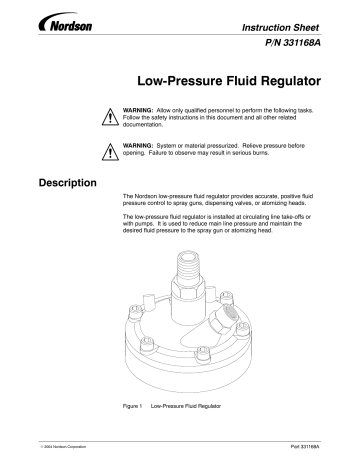 Nordson Regulator, Fluid, Low Pressure Owner's Manual | Manualzz