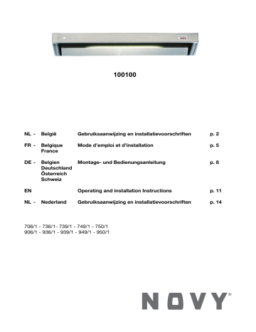 Bartscher 100100 Novy-exhaust hood, W1000, SS Operating instructions | Manualzz