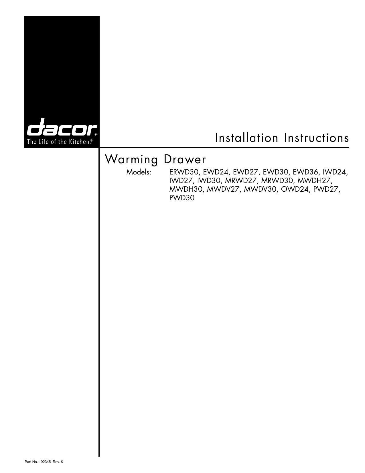 Installation Instructions Warming Drawer Manualzz