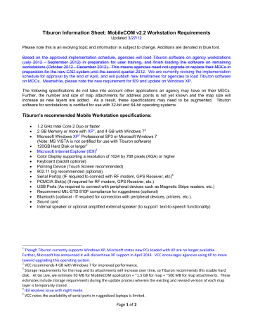 Tiburon Information Sheet Mobilecom V2 2 Workstation Manualzz