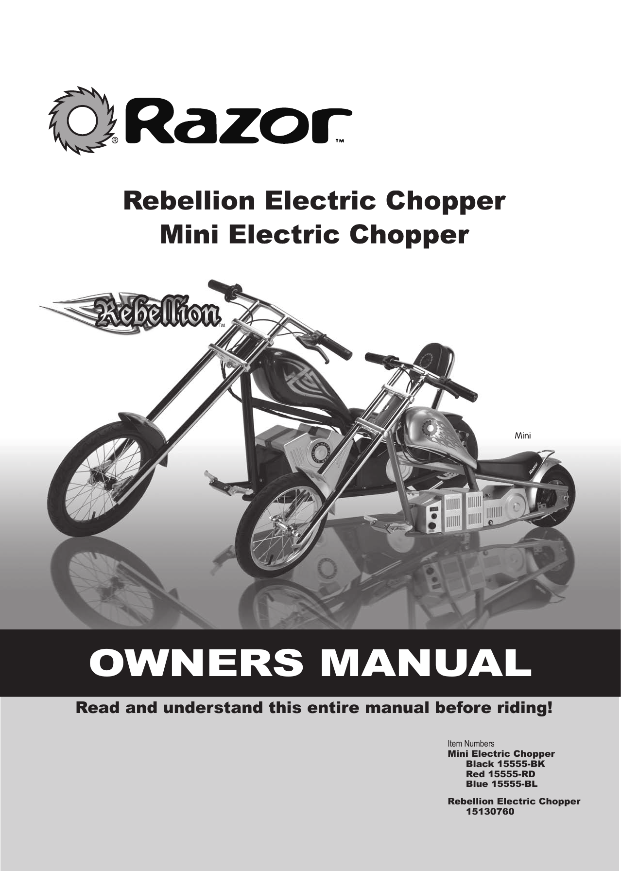 Razor Mini Electric Chopper Owner's 