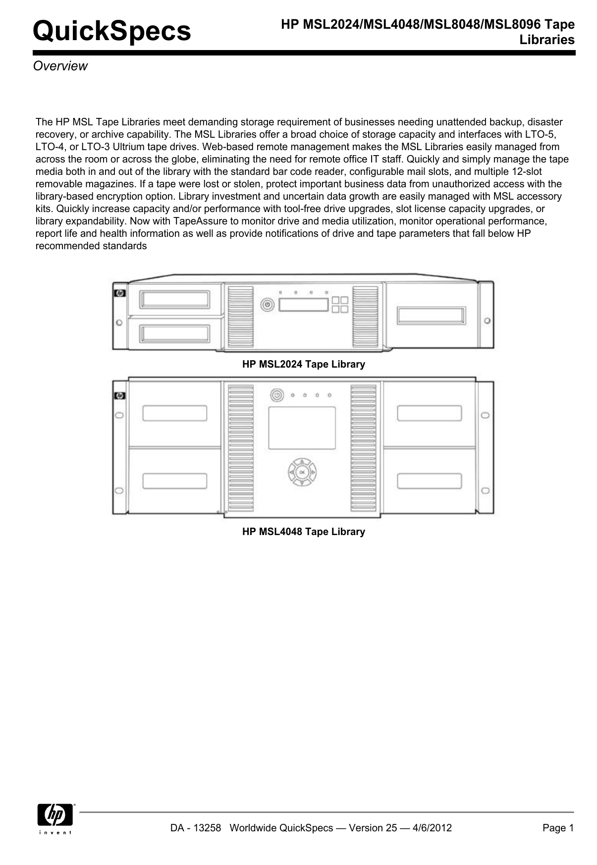 HP MSL2024/MSL4048/MSL8048/MSL8096 Tape Libraries Manualzz