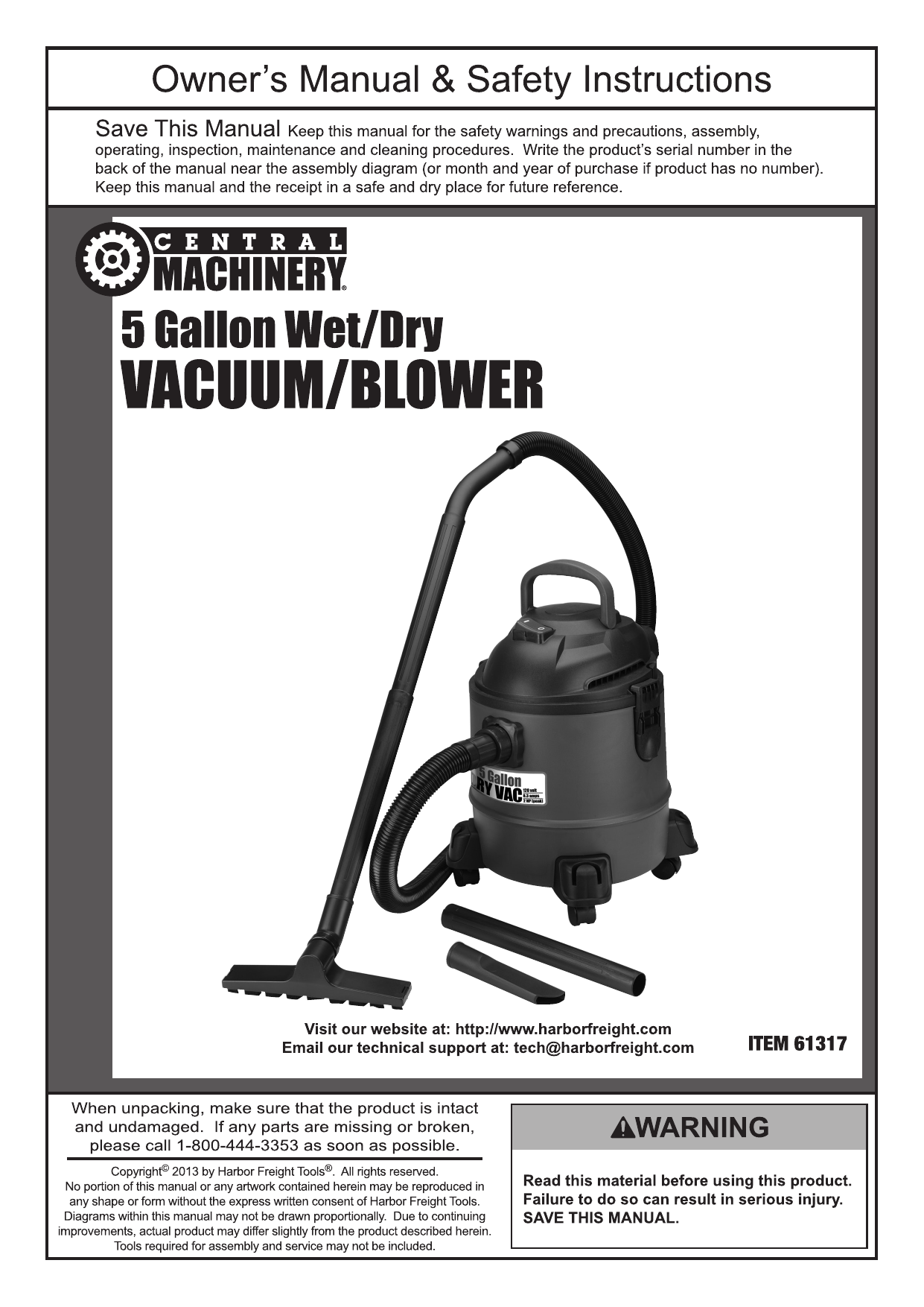 central machinery 5 gallon wet dry vac