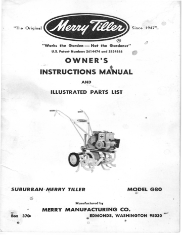 Merry Tiller Suburban G80 Owner's Manual | Manualzz