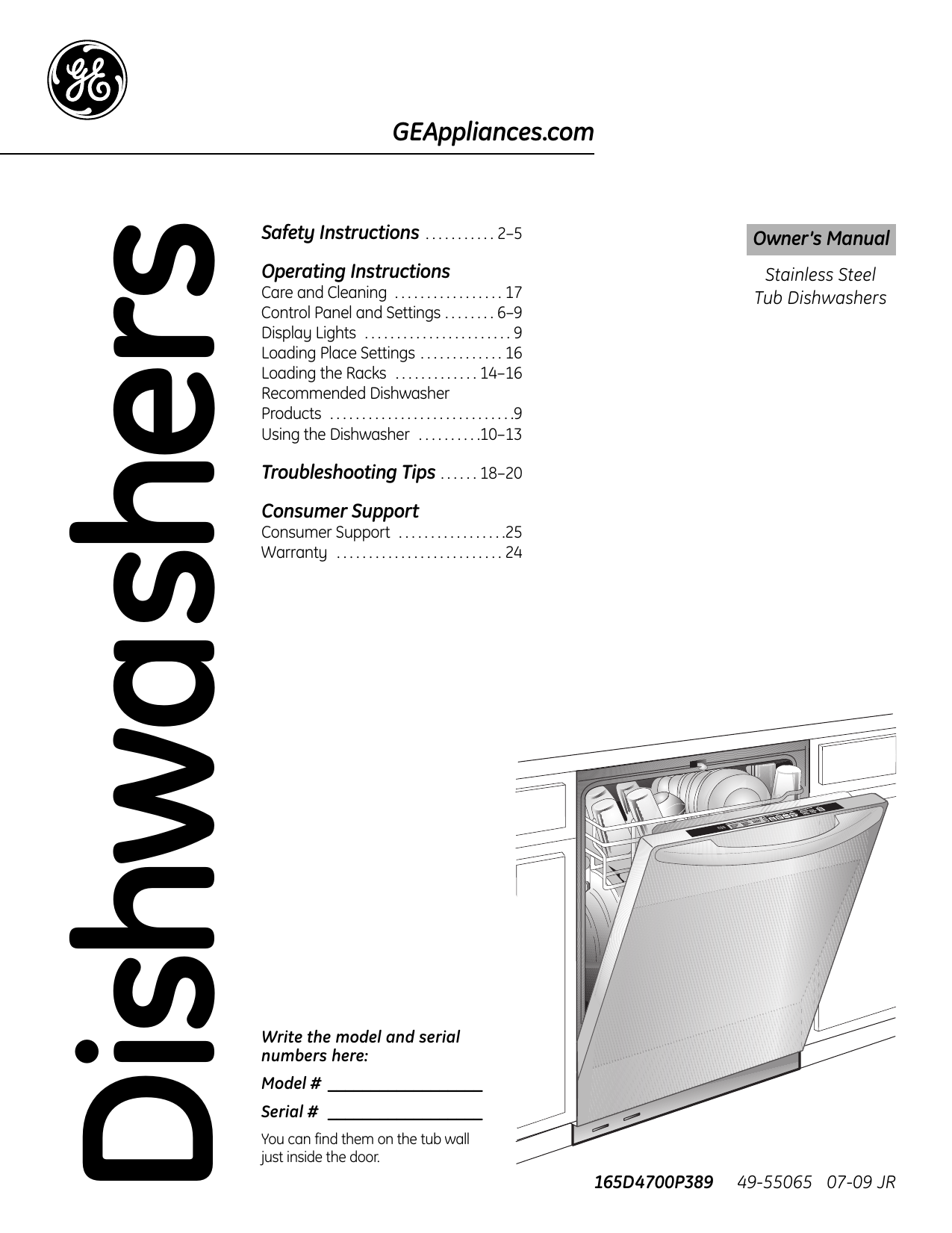 GE PDWT380RSS Profile™ Dishwasher Use and Care Manual Manualzz
