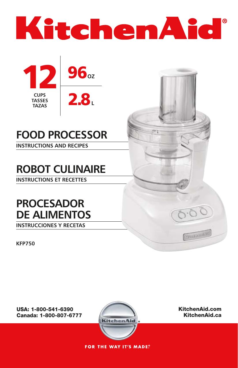 KitchenAid KFP750WH White 12-Cup Food Processor 