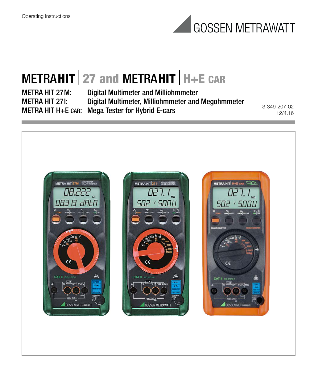 Gossen MetraWatt METRA HIT H+E CAR Operating Instructions Manual | Manualzz