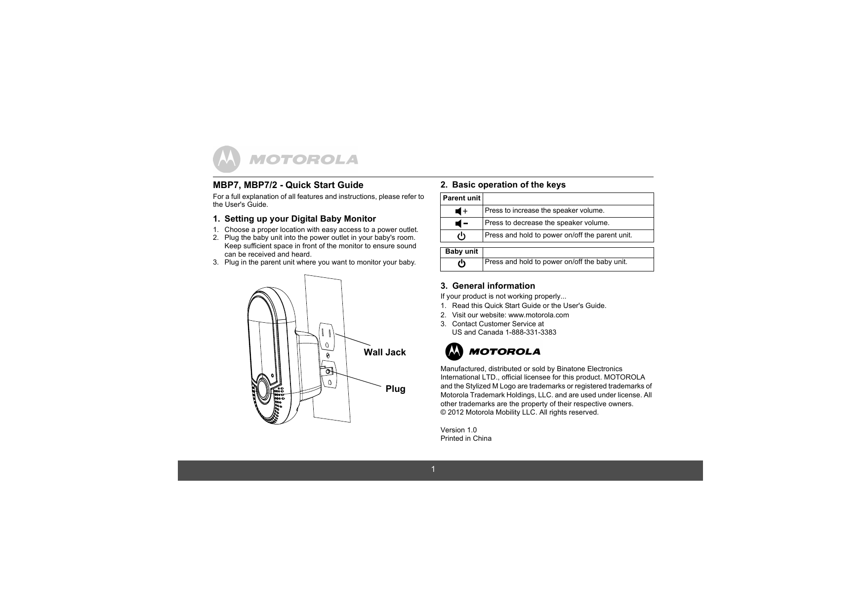motorola baby monitor mbp7