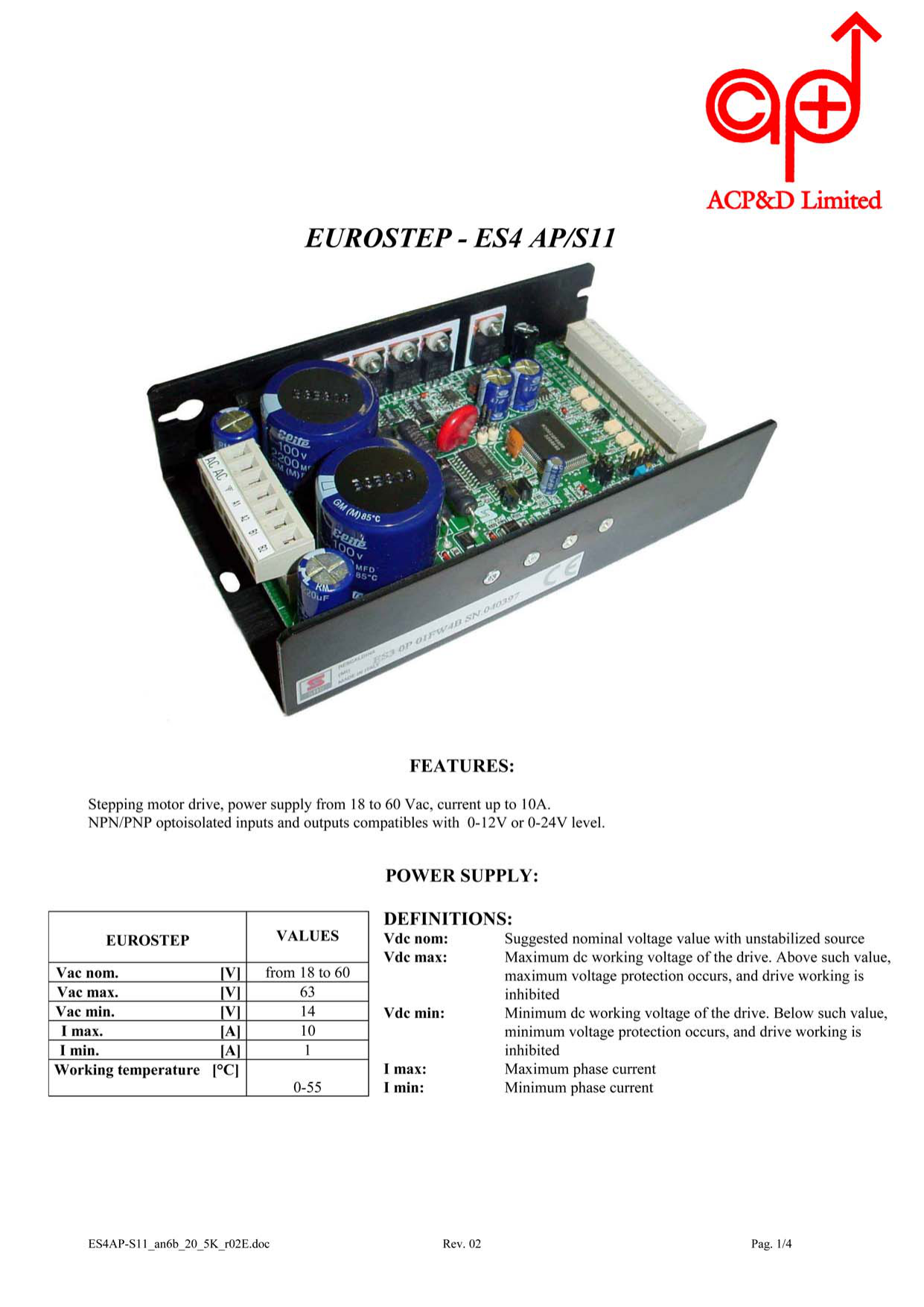 EuroStep Manual for the ES4-AP/S11 stepping motor driver for | Manualzz