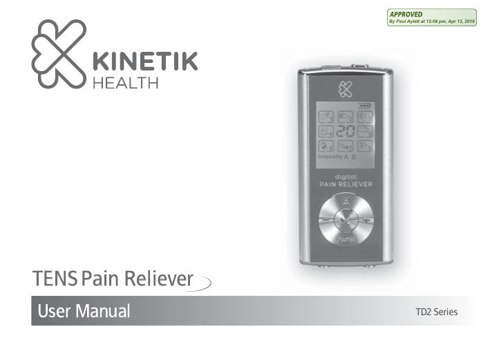 Buy Kinetik Wellbeing Dual Channel TENS Machine - TD3, Digital pain relief