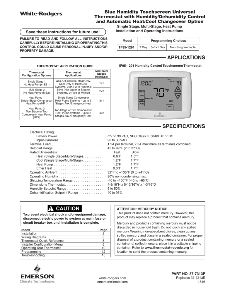 Emerson 1F95-1291 User manual | Manualzz