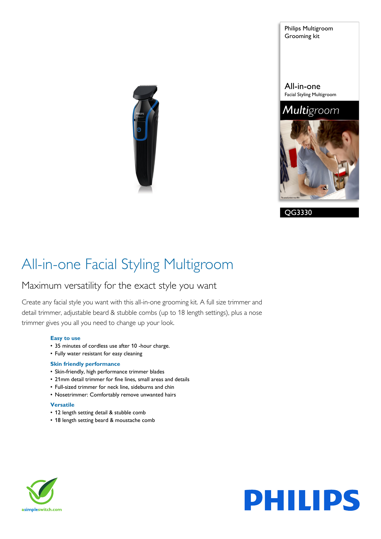 philips norelco multigroom qg3330 manual