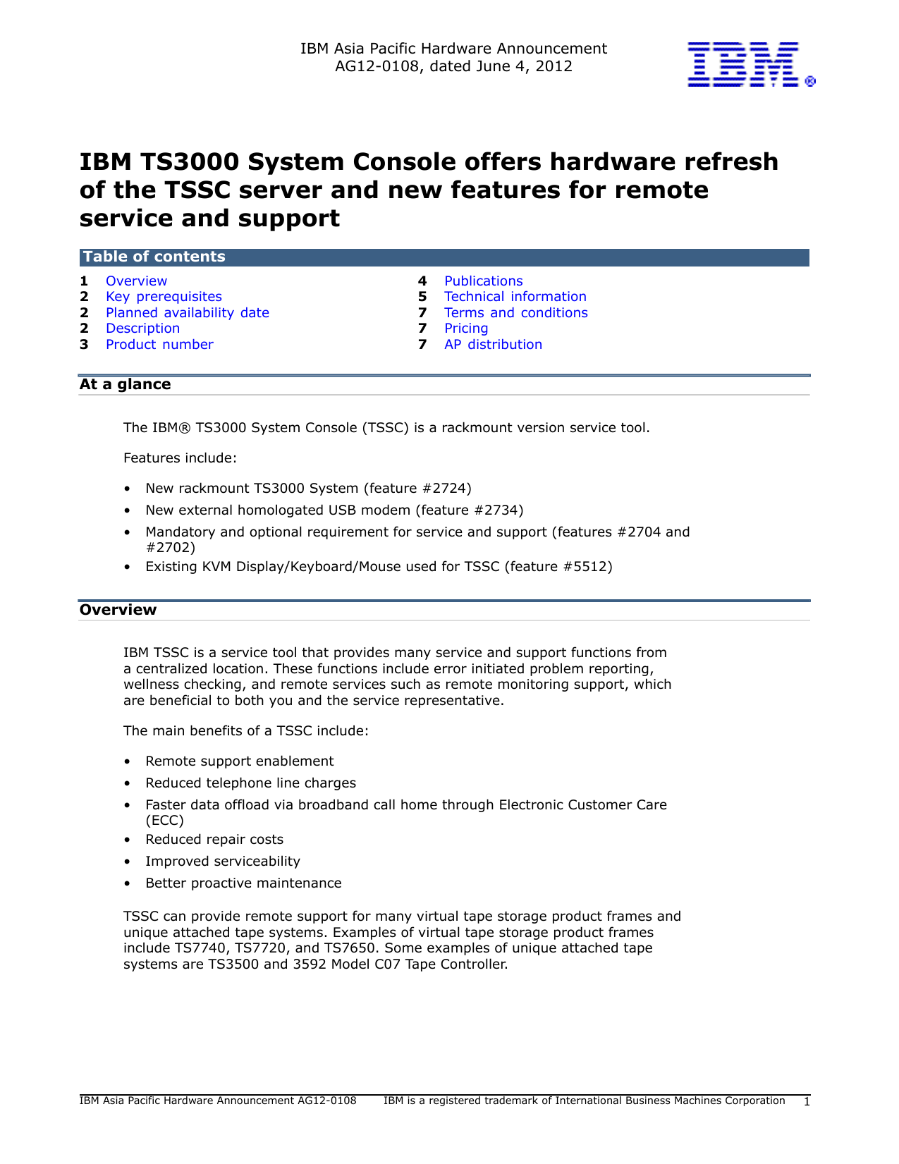 IBM TS3000 System Console offers hardware refresh of the TSSC | Manualzz