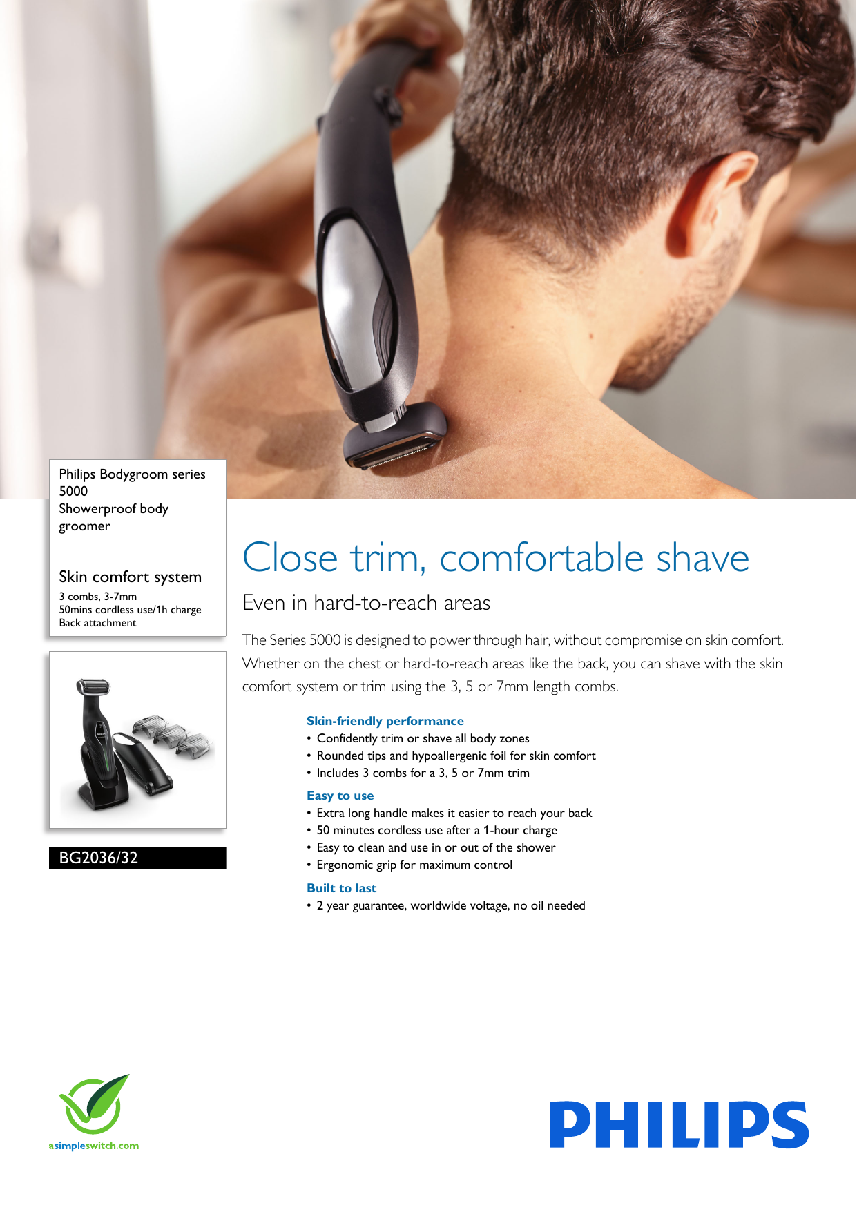 Philips Series 5000 Showerproof Body Groomer with Back Attachment