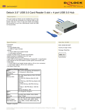 Delock 3.5″ USB 3.0 Card Reader 5 slot + 4 port USB | Manualzz