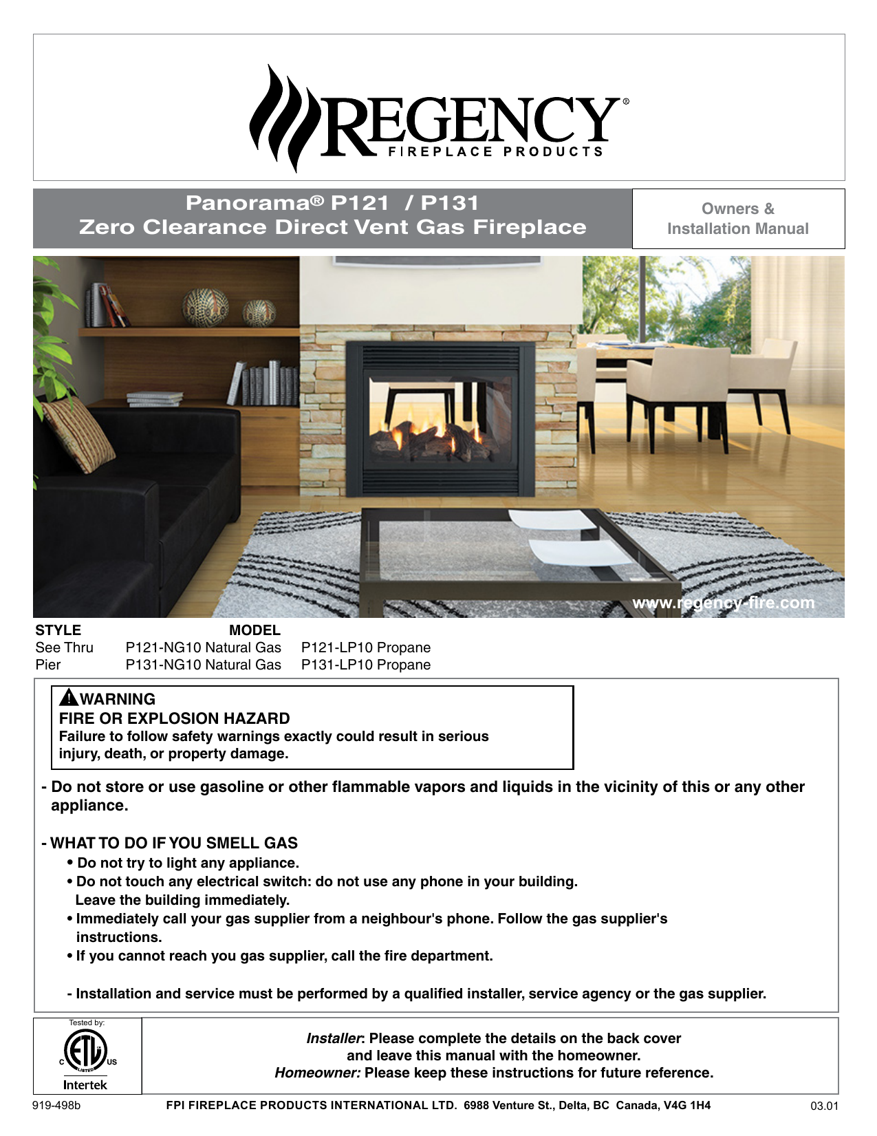 Panorama P121 P131 Zero Clearance Direct Vent Gas Fireplace