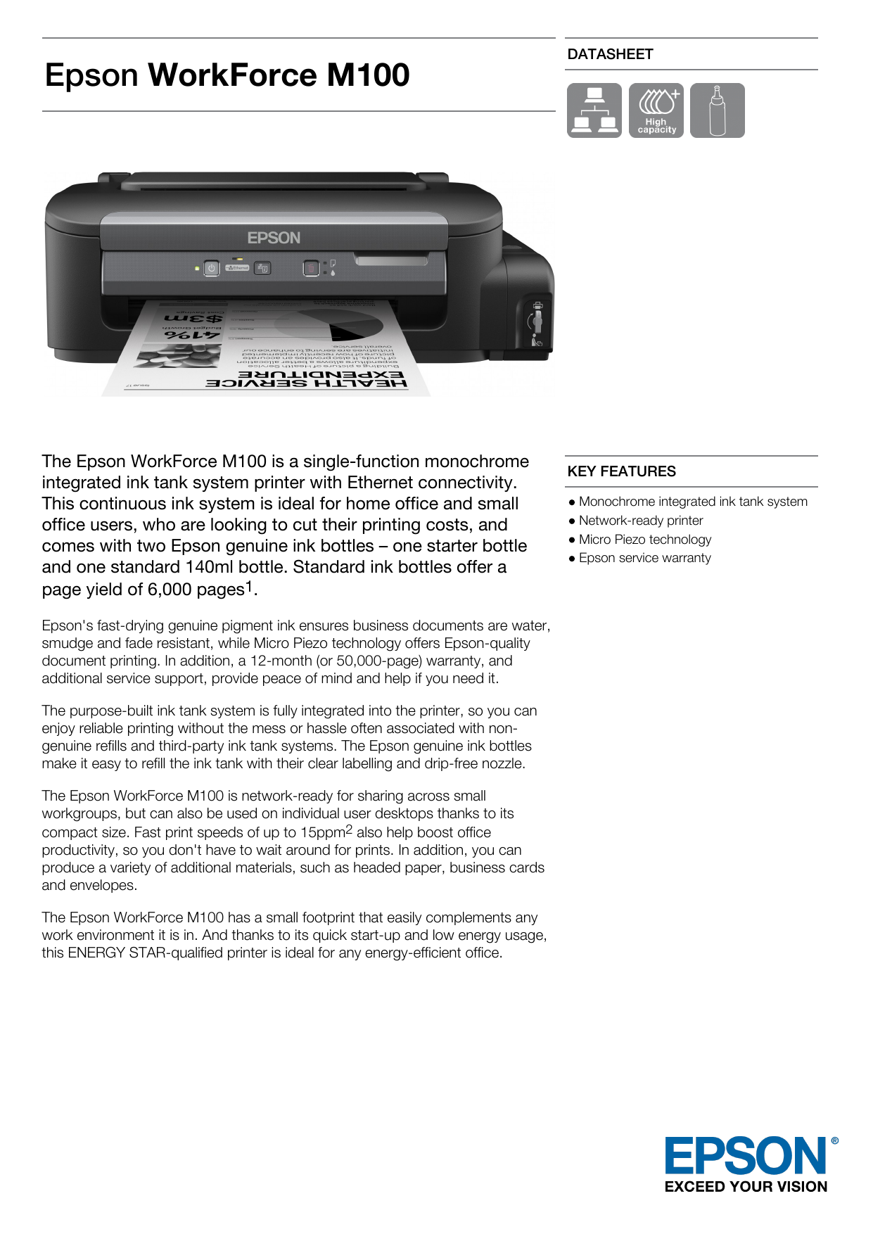epson m100 single function inkjet printer