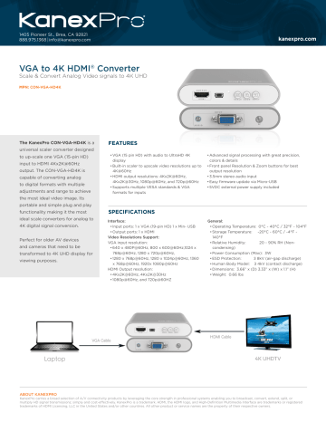 KanexPro CON-VGA-HD4K Scale & Convert Analog Computer Video signals to 4K UHD Product Sheet | Manualzz