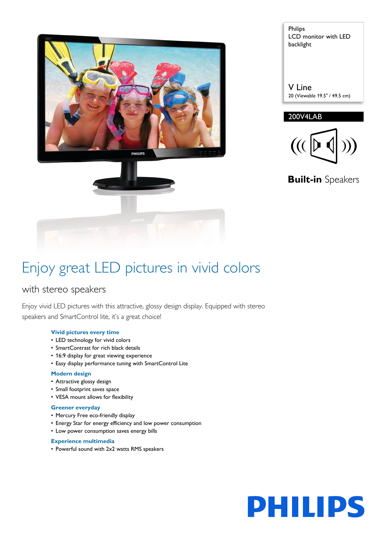 Philips LCD monitor with LED backlight 