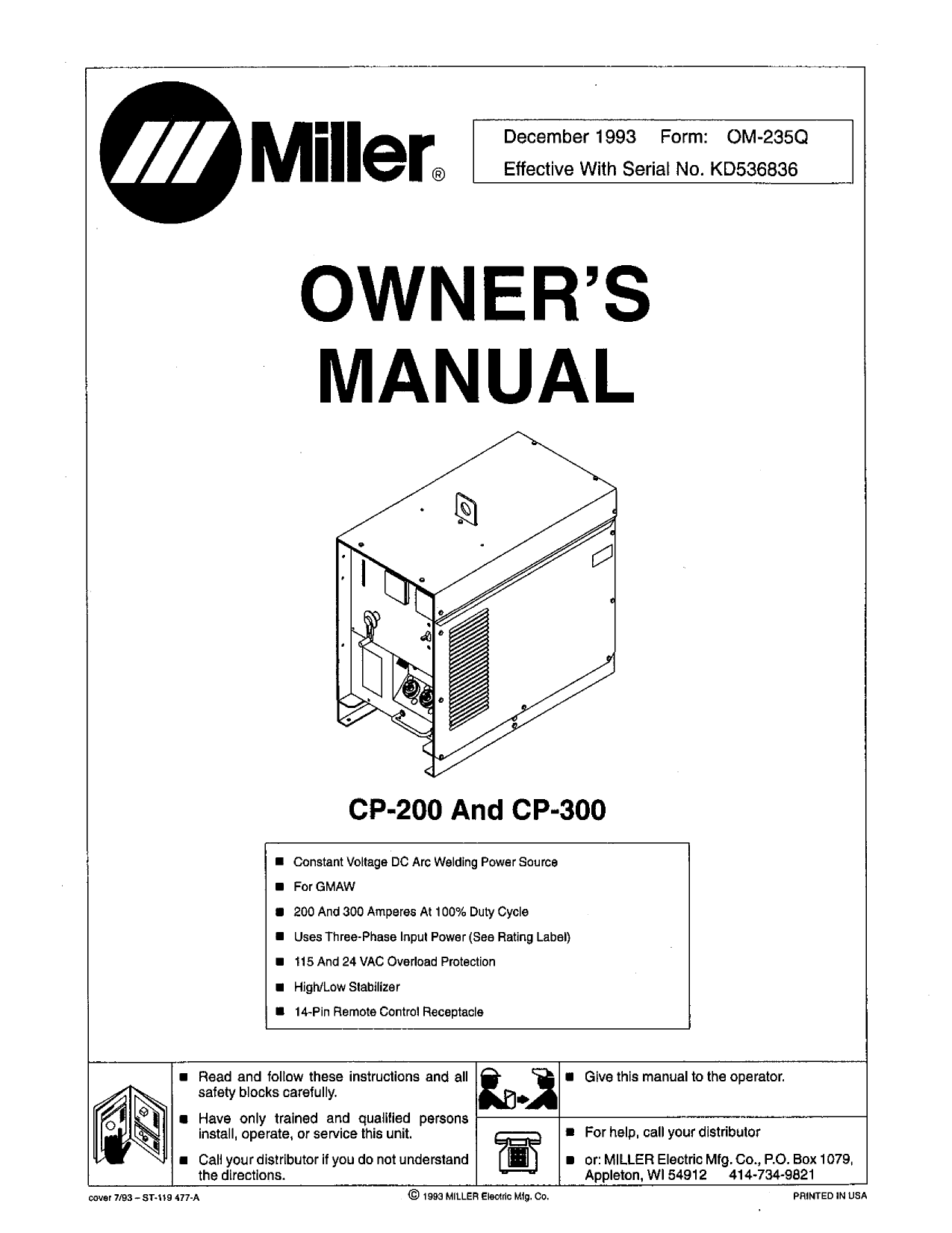 Miller Cp 0 Owner Manual Manualzz