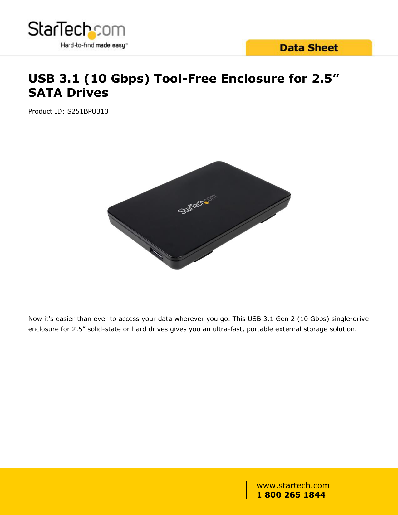 Usb-c 10gbps Startech.com Usb 3.1 Tool-free Enclosure For 2.5in Sata Ssd//hdd