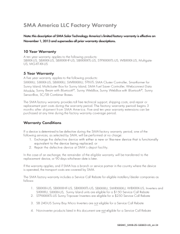 SMA America LLC Factory Warranty | Manualzz