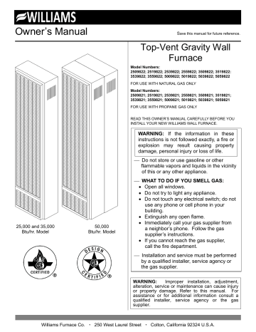 Williams 2539622A Owner's Manual | Manualzz