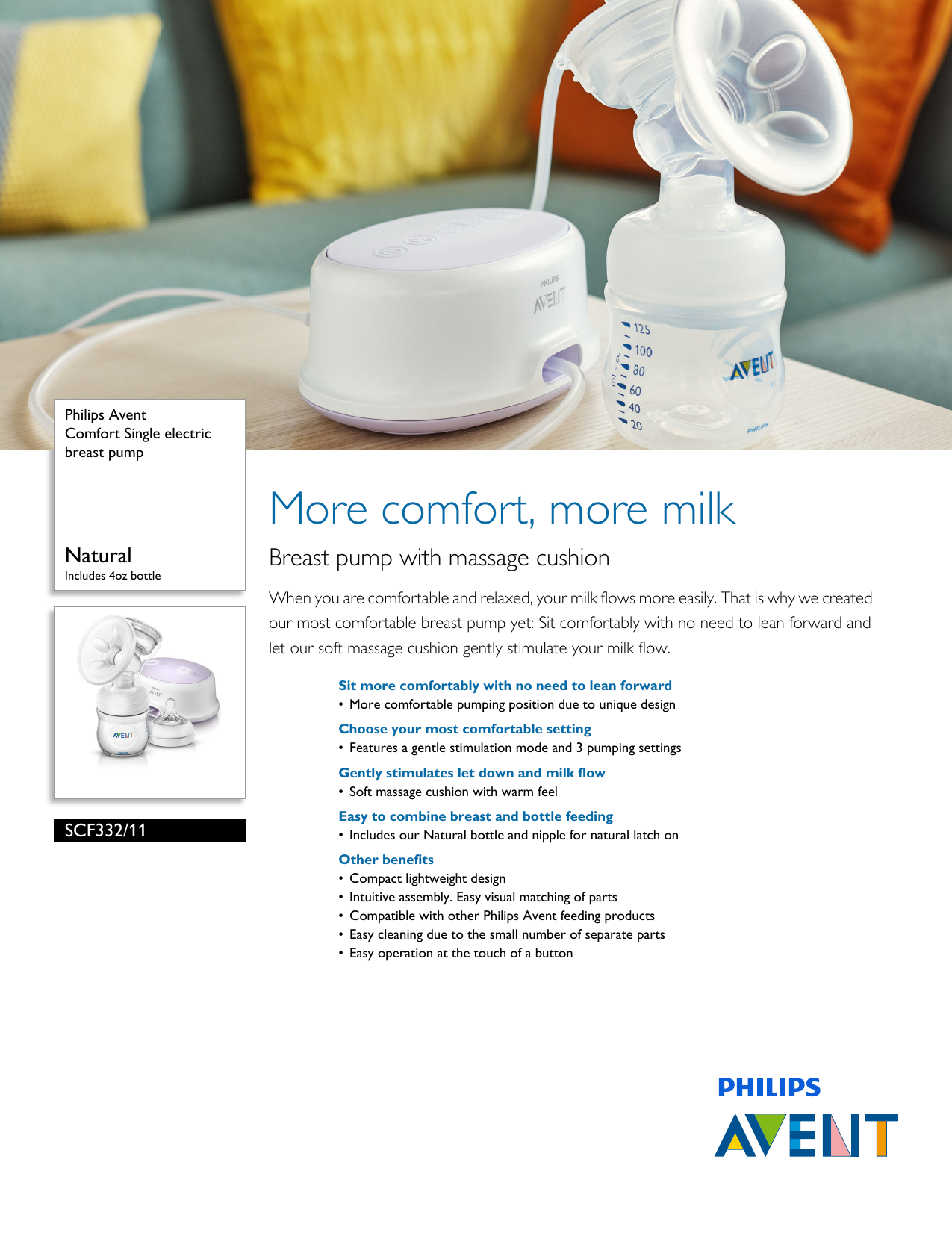 Scf332 11 Philips Comfort Single Electric Breast Pump Manualzz Com