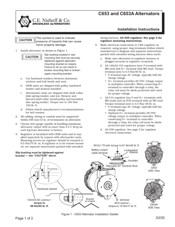 C.E. Niehoff C653/C653A Alternator Installation Instructions | Manualzz