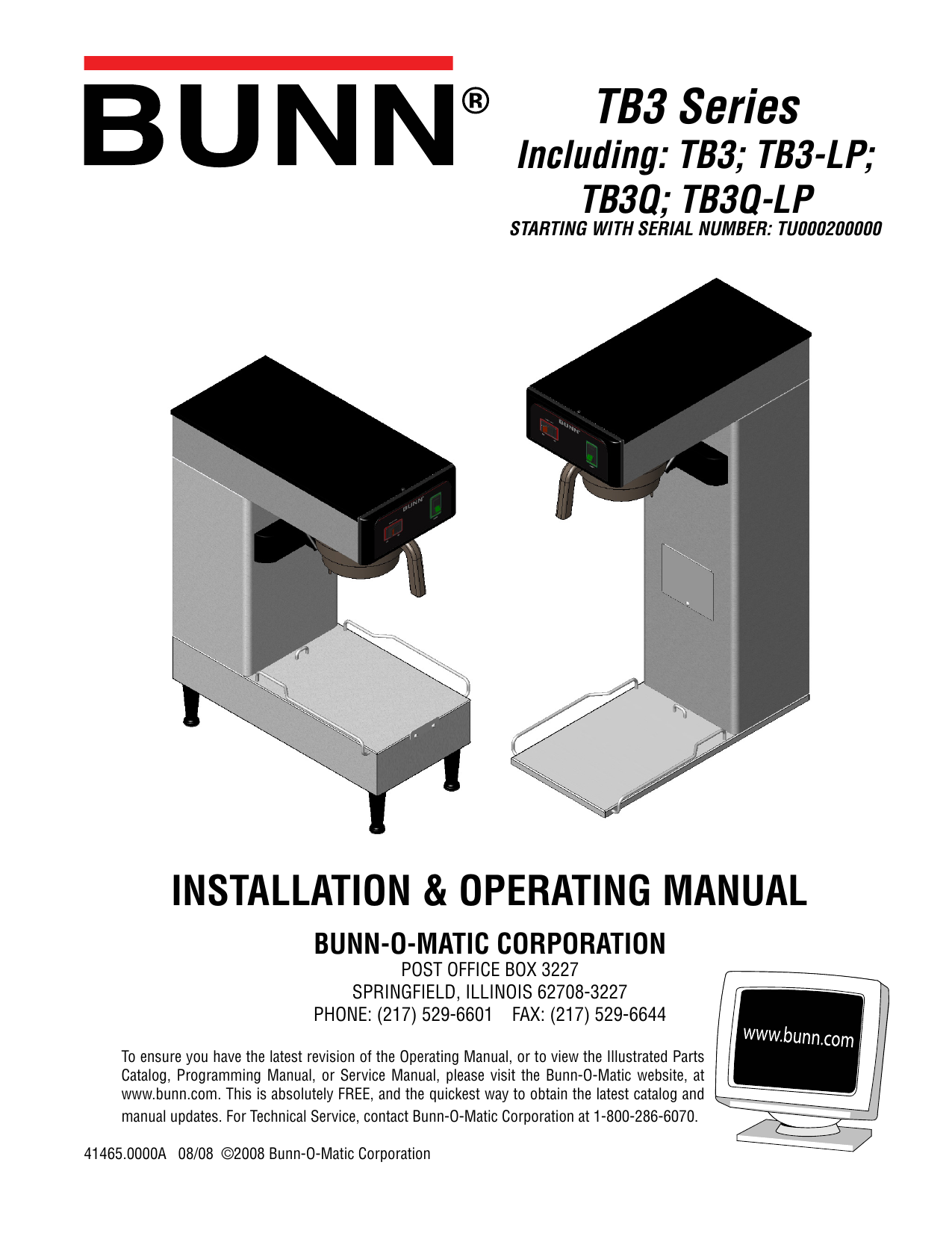 Bunn TB3 Series Coffee Grinder User manual Manualzz