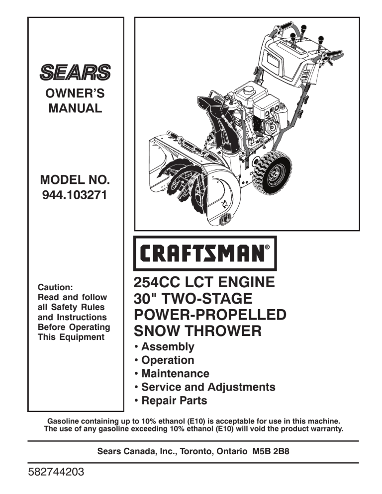 254cc lct engine 30" two-stage power | Manualzz