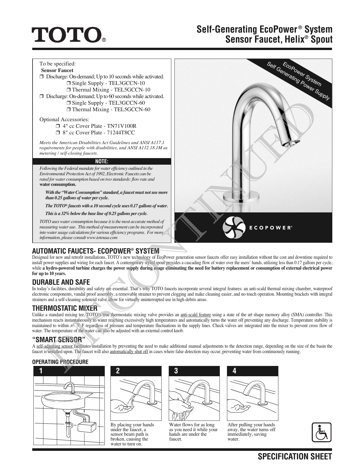 Self Generating Ecopower System Sensor Faucet Helix Spout Manualzz