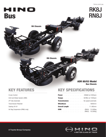 Hino RK 8J and RN 8J Bus Chassis Specification | Manualzz