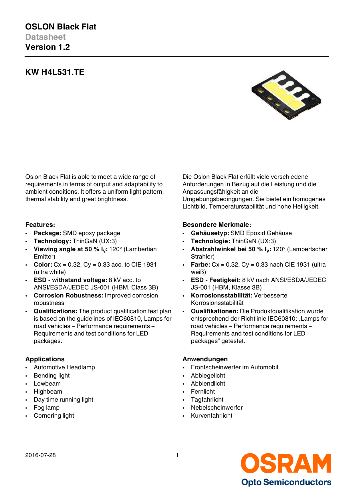 OSLON Black Flat Datasheet Version 1.2 KW H4L531.TE Manualzz