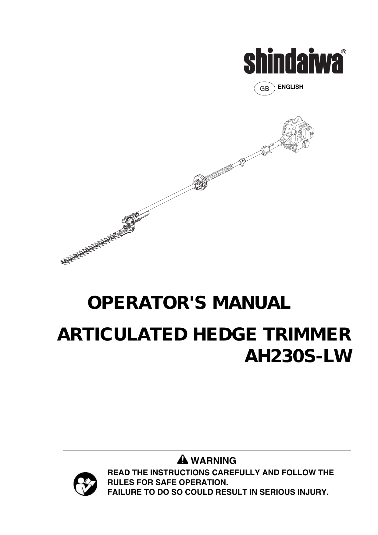 operator`s manual articulated hedge trimmer ah230slw Manualzz